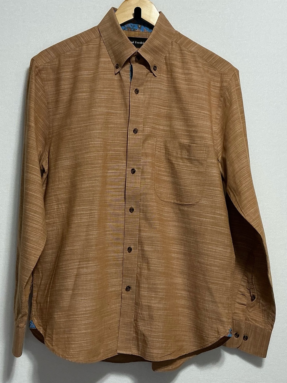 Paul Fredrick Men’s M Brown Slim Fit 100% Cotton Button Down Shirt